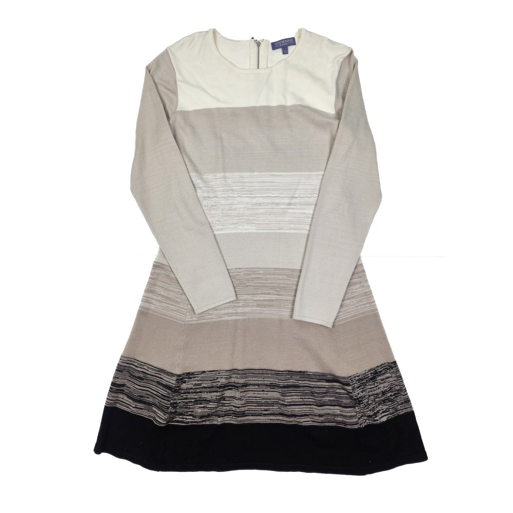 Vivienne Tam Black Cream Striped Long‎ Sleeve Maxi Dress Women's Size Large
